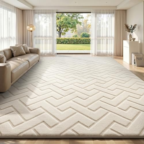 Treeboy Teppich Wohnzimmer 240x300 Waschbarer Teppich Creme Kinderzimmer | 3D Z-förmiges Hoch-Tief teppich Gegend, Weich Flauschige Carpet Kurzflor Rutschfester für Schlafzimmer,Kinderzimmer mädchen