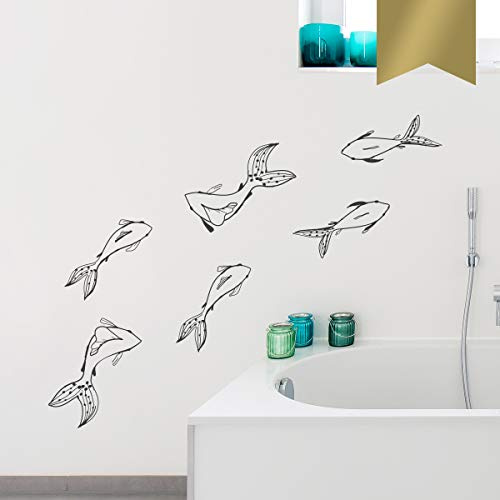 WANDKINGS Wandtattoo Koi Karpfen im Set, 6 Stück Größe Large in Gold - erhältlich in 33 Farben