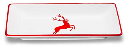 GMUNDNER KERAMIK Snackschale Grösse: l= 22 cm x b= 11 cm x h= 2.7 cm rubinroter Hirsch Geschirr, handgemacht in Österreich