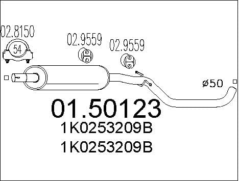 MTS 01.50123 Mittelschalldämpfer Kompatibel mit VW Golf 6 5K1 1K0253209B