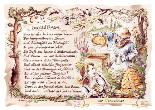 Die Staffelei Geschenk Imkerstraum A4 (29,7cm x 21cm) mit Wunschtext | Witziges Gedicht mit liebevoller Zeichnung auf hochwertigem Papier/besondere Geschenkidee