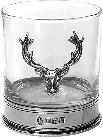 English Pewter Company Stag Head Whisky Glass Tumbler with Pewter Base [STAG104]
