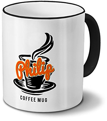 Tasse mit Namen Philip - Motiv Coffee Mug - Namenstasse, Kaffeebecher, Mug, Becher, Kaffeetasse - Farbe Schwarz