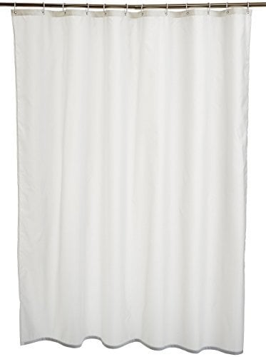 Amazon Basics Duschvorhang, Wasser- und schimmelresistenter Stoff, Badezimmervorhang mit Ösen und Haken, maschinenwaschbar, 183 x 183 cm, Weiß