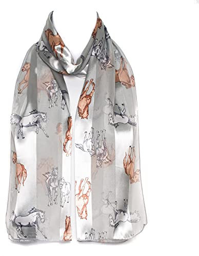 Hat To Socks Chiffon-Satinschal mit Pferdemotiv, Ascot-Pferderennen, Pferdesport (Grau/Silber)