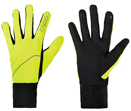 Odlo Unisex Intensity Safety Light Gloves Laufbekleidung Handschuhe Safety/Yellow - Schwarz Xs