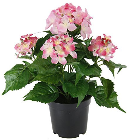 Flair Flower Hortensie Im Topf, Polyester, Kunststoff, Rosa, 22 x 22 x 30 cm