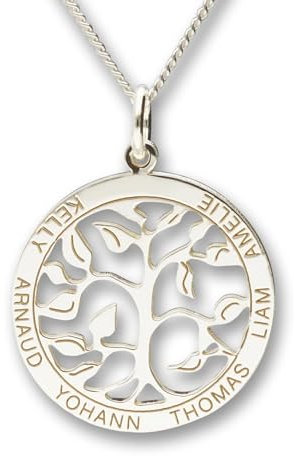 Christopher James of London | Personalised Silver Tree of Life Necklace | Engrave Up to 6 Names | Solid 925 Sterling Silver | Optional Chain & Length | Sentimental Family Gift | Gift Box Included