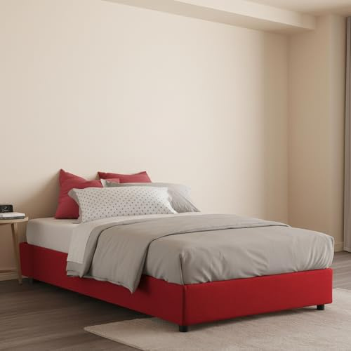 Talamo Italia - Camilla Doppelbett, Bettkasten mit Stoffbezug, 100 % Made in Italy, seitliche Öffnung, geeignet für Matratze 120 x 190 cm, Rot