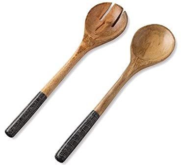 Folkulture Salad Servers or Salad Tongs, Wooden Utensils for Serving Salad, 12-inch or 30cms Spoon and Fork Set, Mango Wood (Black, 12 inch)