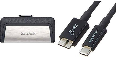 SanDisk Ultra 128 GB Dual USB Flash-Laufwerk USB 3.1 Type-C & Amazon Basics - Verbindungskabel, USB Typ C auf Micro-USB Typ B, USB 3.1, 2. Generation, 0,9 m, Schwarz