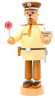 Drechslerei Friedbert Uhlig, Räuchermännchen Nr. 079/n, Polizist, Natur, 25 cm hoch, aus regionalem Holz gedrechselt, echte Handarbeit aus dem Erzgebirge, Weihnachten, Echtholz