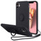 UEEBAI Case for iPhone 11 6.1 inch, Ultra Slim TPU Shockproof Case Liquid Silicone Case Rotatable Ring Holder Kickstand with Magnetic Car Mount Gel Rubber Cover Wrist Strap for iPhone 11 - Black