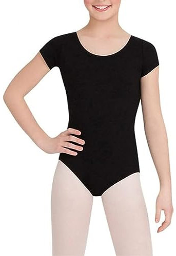 Age 11-12 Years old Black Girls Leotards Childrens half Short Sleeve Leotard Ballet Gymnastics Kids School Sport Dance (Black)