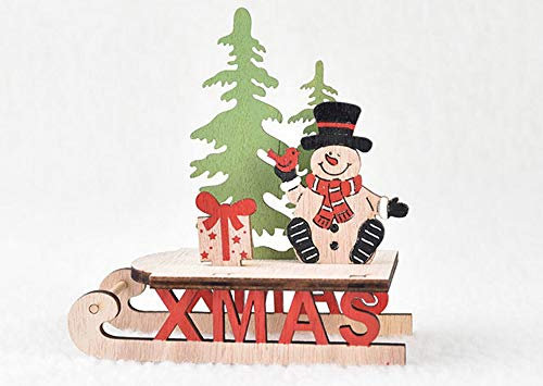 101DIYStudio Weihnachtsdeko Holz, Kleiner Holzschlitten mit Schneemann, ideale Deko für Tisch und Fensterbank (Schneemann)