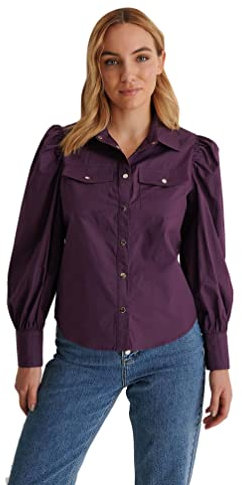 NA-KD Women's Puff Sleeve Shirt, Purple, 6 UK