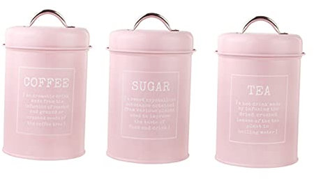 MERIGLARE 3pc Kitchen Storage Jars Airtight Coffee Tea Sugar Canisters Set - Pink