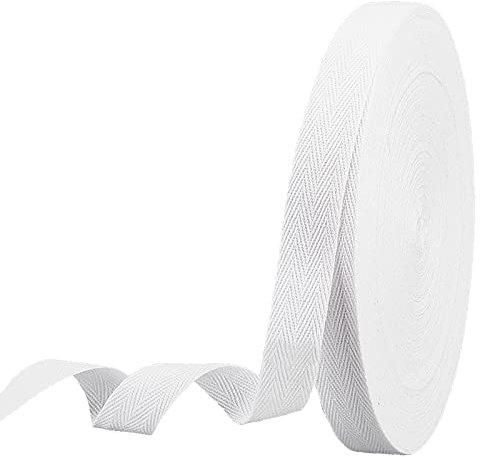 nbeads 45 m/Rolle Baumwollbänder mit Fischgrätenmuster, 20 mm breit, weiß, Twill, Baumwollband, Fischgrätenmuster, für Stricken, Nähen, Basteln, Handwerk