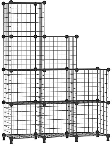 AWTATOS Estante de Almacenamiento de Cubos de Alambre, 9 Cubos, Organizador de Cubos de Almacenamiento modulares, Estante de Alambre de Hierro Multiuso, Estante para Sala de Estar, hogar, Negro