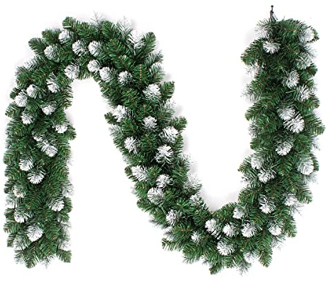 Creativery Tannengirlande 2m x ca. 20cm 200 Spitzen beschneit - für Indoor & Outdoor - künstliche Weihnachtsgirlande mit Schnee - Kunstgirlande Dekogirlande Weihnachten - Grün