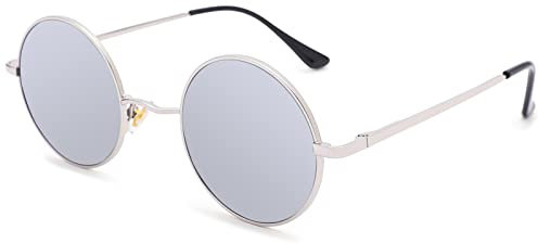 Pro Acme Retro Kleine Runde Polarisierte Sonnenbrille für Männer Frauen (Silber Rahmen | Silber Gespiegelte Linse)