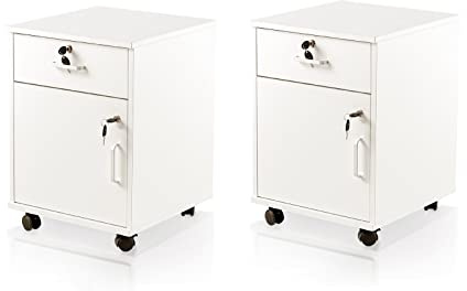 TUKAILAI Rollcontainer, Rollcontainer Abschließbar, Aktenschrank mit Schubladen, Büroschrank mit Rollen, Drucker Ablagefächer für Büromöbel 40x40x57 cm, Weiß