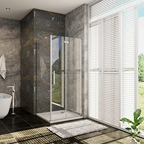 Porta Pieghevole a Libro per Box Doccia Angolare Alto 185 cm con Parete Fissa Misura 80x80 cm in Vetro Temperato Trasparente Anticalcare da 6 mm inclusa barra di supporto da 90 cm