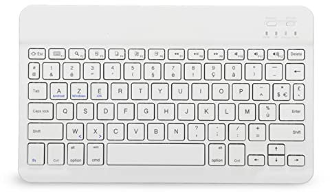 Yunseity AZERTY Französische Tastatur, 10 Zoll Tragbare Drahtlose Bluetooth-Tastatur, Ultra Slim Layout für Smartphone, Tablet, PC, Desktop (Weiß)