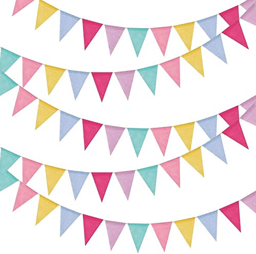 5 Stück Wimpelkette Wimpel Girlande, Wimpel Banner, Wimpel Girlande, Doppelseitig Wimpelkette Girlande Stoff, Wimpelkette Draußen Outdoor Dekoration, für Hochzeit Party Geburtstag Gartenparty