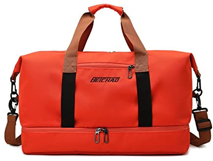 FANDARE Reisetaschen Handgepäck Duffel Tasche Sporttasche Übernachtung Sporttasche Tote Handtasche Damen Herren Weekender Tasche Kliniktasche Schwimmtasche Trainingstasche mit Schuhfach Orange