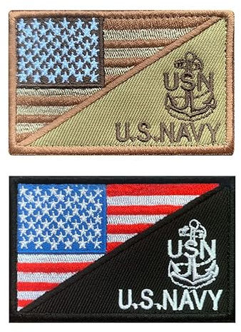 Antrix 2 Packungen taktische amerikanische Flagge/US-Marine-Anker-Aufnäher, Klettverschluss-Stickerei, Militär, US-Marine, Stolz, Emblem, Patch für Armeefans, Veteranen, Kleidung, Mützen, Taschen,
