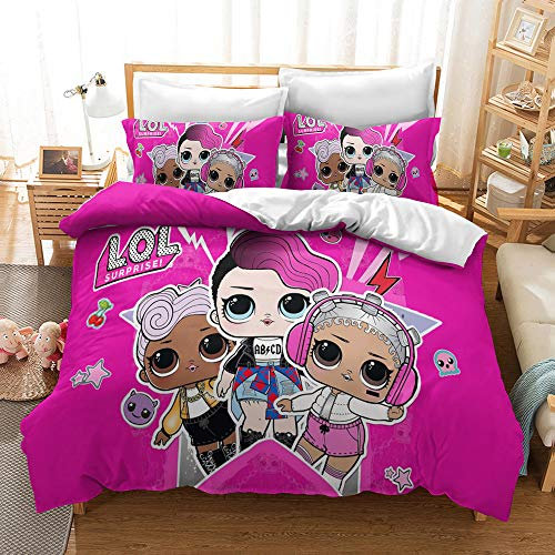 CHAOSE Bettbezug-Sets Surprise LOL Pink Girl - Perfektes Single-King-Size-Bettwäsche-Set Mit Kissenbezügen Und Atmungsaktivem Anti-Milben-Winter (Rosa 02,135 x 200 cm)