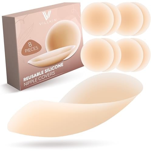 Villkin Nippelpads - 8 Stück - Selbstklebende Nippel Cover für Damen - Wiederverwendbar & waschbar - Brustwarzen Abdeckung Ø 8,5 cm