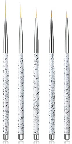 Sularpek Pinceaux en Détail à Ongles, 5 Pièces Pinceaux Pour Nail Art, 8/9/10/15/21mm Pinceau Ongle Gel, Brosses de Ongle Art pour DIY Nails Art Gel Dessiner des Détails (Blanc)