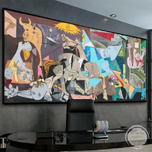 Zhadongli Art Berühmte Leinwand Gemälde Picasso Guernica Modernes abstraktes Poster und Drucke Wandkunst Dekoration Home Room Decor Bilder 70x140cm(28x55in) mit Rahmen