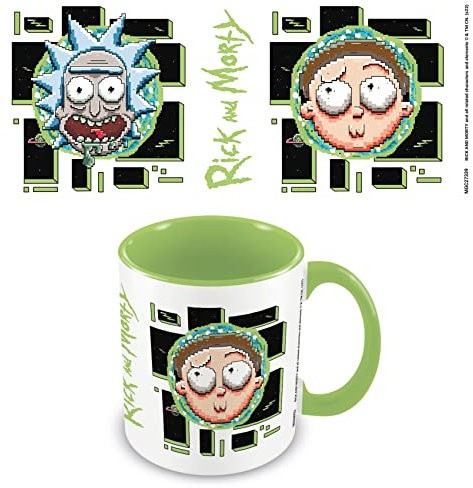 Pyramid International Rick and Morty Taza en caja de regalo de presentación (diseño Pixel Breakout), taza de cerámica de 325 ml, producto oficial, color verde