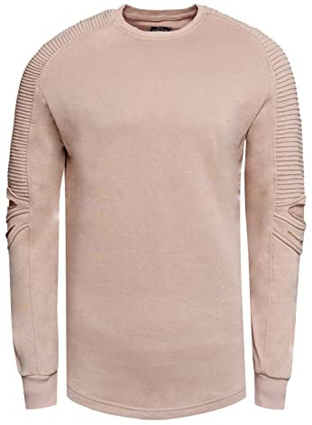 Rusty Neal Herren Biker Sweater Sweatshirt Gerippter Langarm Slim Fit Lang Geschnitten Rundhals 056, Größe S-6XL:2XL, Farbe:Hell Braun