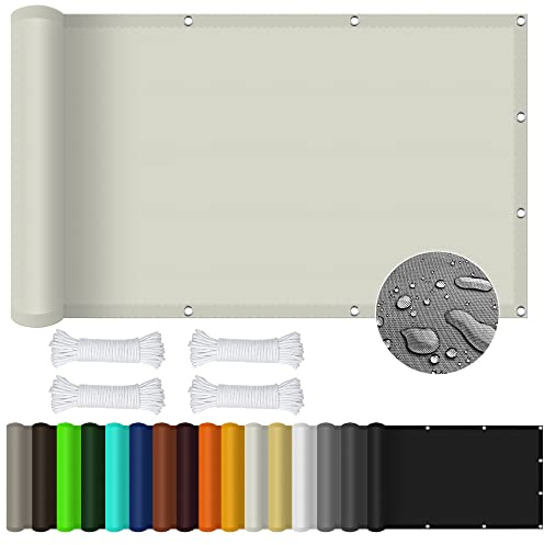 Sonnensegel Sonnenschutz 3.5 x 4 m Rechteckig Wasserdicht UV Schutz Zaunblende Sichtschutz PES Polyester Sonnenschutz für Balkon Garten Terrasse, Elfenbein