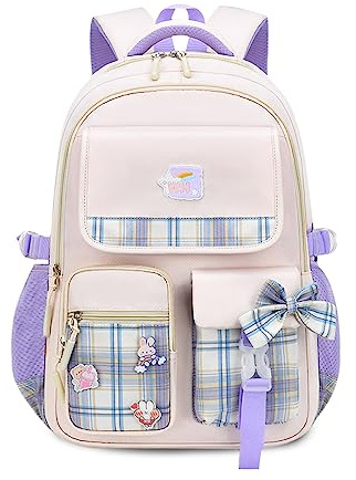 FANDARE Kinderrucksack Leuchtend Kindergartenrucksack Schulranzen Mädchen Junge Schulrucksack Nylon Schultertasche für Reisen Schule Daypacks mit Plüsch-Accessoires & Niedliches Abzeichen Weiss