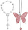 2-Pcs Rückspiegel Zubehör für Frauen, SENHAI Bling Schmetterling Diamant Auto Spiegel Hängen Zubehör und Rosenkranz Perlen Katholisches Kreuz Auto Dekor, Home Decor Valentinstag Geschenke