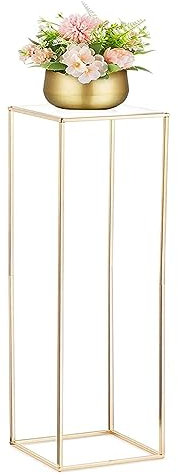 SanBouSi Blumenständer Metall Blumentisch Beistelltisch Tisch Dekoration Esszimmer Gold Eckig mit Acryl Platte 100cm Hohe Geometrischer Vasen