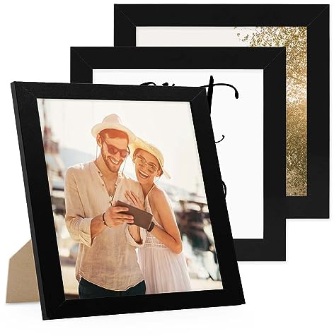 PHOTOLINI Bilderrahmen 20x20 cm Schwarz MDF-Holz, breite Rahmen, 3er Set, modern, bruchsicheres Acrylglas, zum Aufhängen & Aufstellen, extra Zubehör - für Ihre stilvolle Wanddekoration