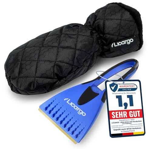 LICARGO Eiskratzer mit Handschuh - warmer & wasserfester Handschuh, Eiskratzer mit Messingklinge [Made in Germany] - Eiskratzer Auto mit Handschuh, Eiskratzer Auto Handschuh, Auto Eiskratzer Handschuh