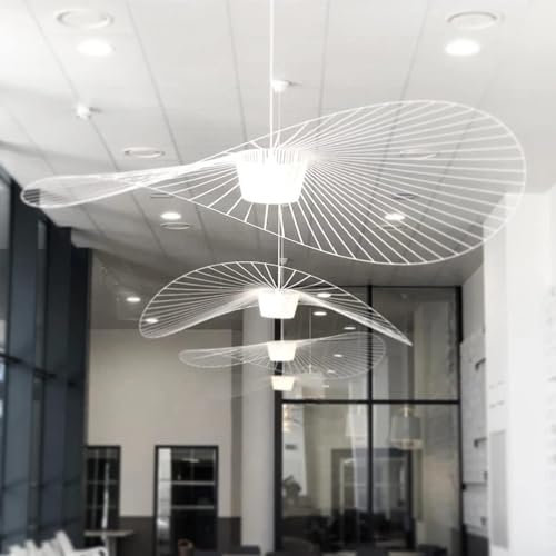 Vertigo Lampe 80cm Weiss, Hängelampe Kronleuchter Vintago Wohnzimmer Vertigo Pendelleuchte Modern Vintage Fiberglas+Schwarz Pu Kreative Hut Lampe, Retro Hängeleuchte Wohnzimmerlampe (Blanc, 80 cm)