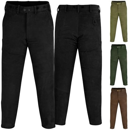 German Wear Lange Jagd- und Trachtenlederhose aus Büffelleder – Robuste Nubuckleder-Hose mit Reißverschluss am Bein für Jäger und Outdoor-Aktivitäten - Schwarz - 54