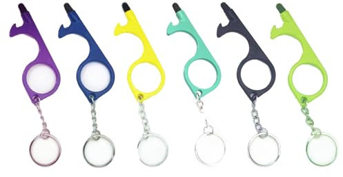 QPOIBSD No Touch Door Opener Tool 6 Pack - Premium Multitool Keychain with Touchscreen Stylus and Bottle Opener