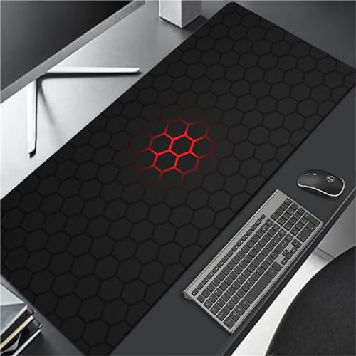 Tapis de Souris Gaming XXL 600x300x2mm Grand Tapis de Souris sous-Main de Bureau Surface Spéciale Améliore la Précision et la Vitesse pour PC Gamer Ordinateur - Rouge Noir Géométrique