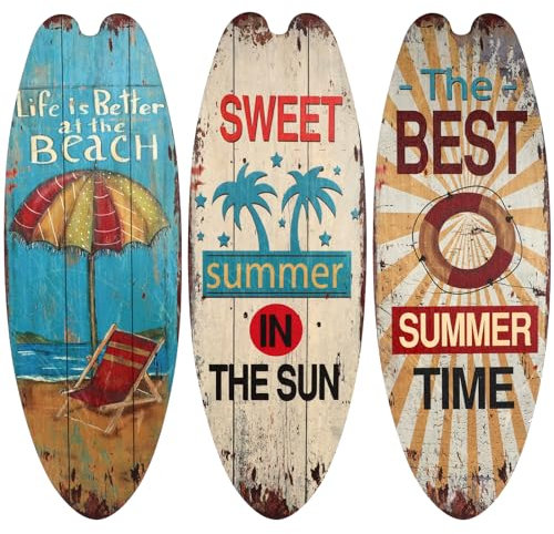 Tofficu 3 StüCk Surfbrett Holzschild - Sommerliche Wanddekoration FüR Strand, Pool & Garten, Nautische AußEnwand-Deko Mit Surfbrett-Design, Perfekt FüR Zuhause, BüRo, Hotel Und Mehr