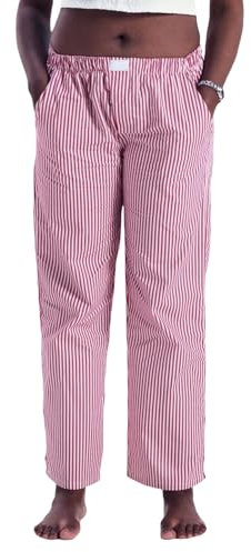 WangsCanis Damen Y2k Gestreifte Lounge Hose Nadelstreifen Hose mit Weitem Bein Hose mit Hoher Taille Lockere Ausgehhose mit Tasche (Rot, S)