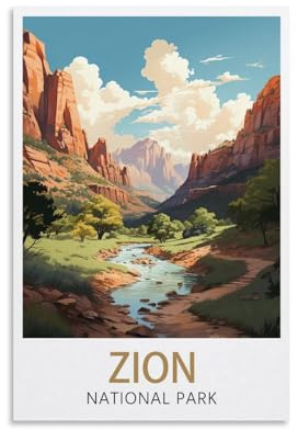 LNUYITR Vintage-Reiseposter mit Zion-Nationalpark-Motiv, 20 x 30 cm, Leinwand-Kunst-Poster und Wandkunst, Bilddrucke, modernes Heim-, Schlafzimmer-Dekor-Poster